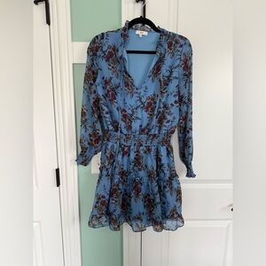 NSR Long Sleeve Floral Dress in Blue and Red